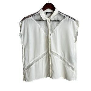 THE KOOPLES WHITE button Up Blouse Collared Size Small Crochet Detail Sleeveless